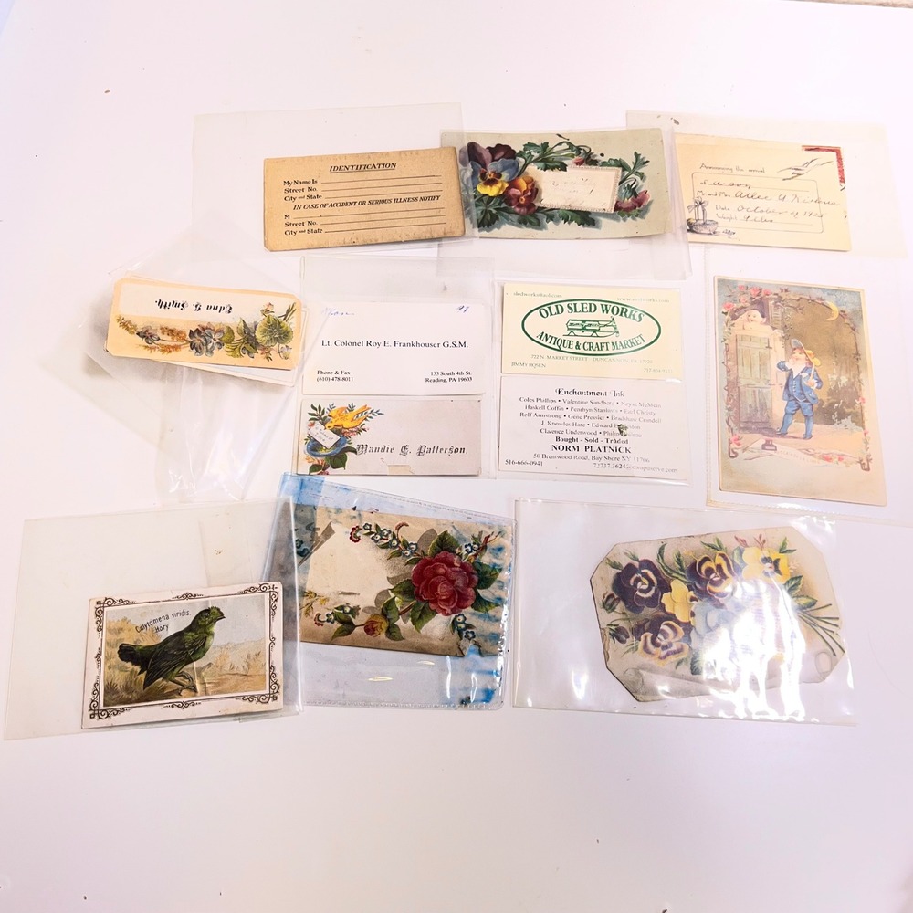 Vintage Victorian Ephemera Lot 11pc Floral Calling Card Trade Card Antique Paper